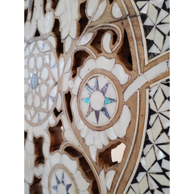 Mid 20th Century Handcrafted Syrian Mother of Pearl & Abalone Inlaid Moorish Armchair | Damascus Style | Carved Hardwood Accent Chair For Sale - Image 11 of 12