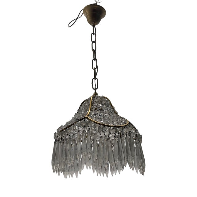 Small Crystal and Brass Pendant, 1960s For Sale