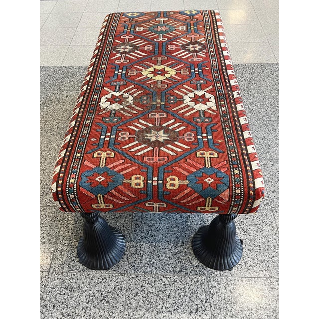 1940s 1940s Kilim Ottoman With Cast Iron Tassel Legs For Sale - Image 5 of 12