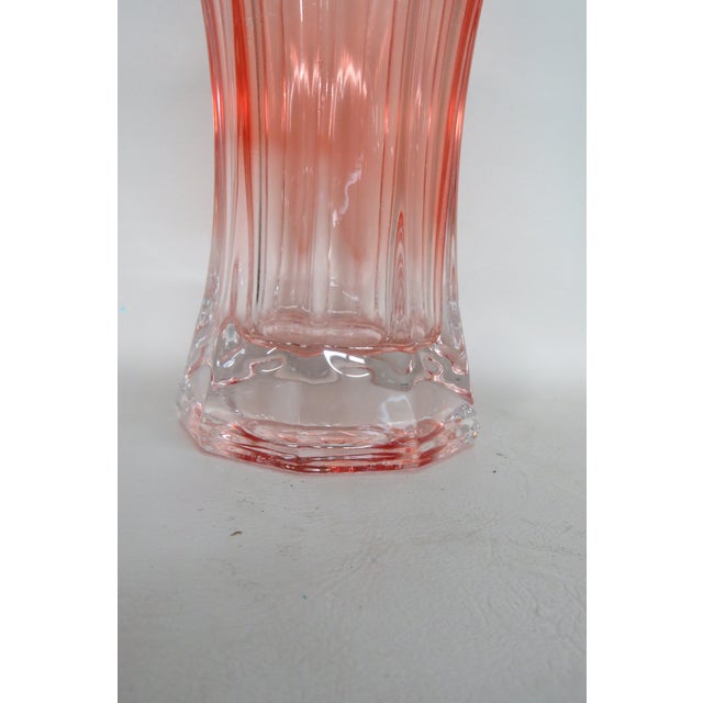 Pink Peach Pink Pressed Glass Vase Wide Opening 10 Panel Ribbed Design Vintage 4756b For Sale - Image 8 of 12