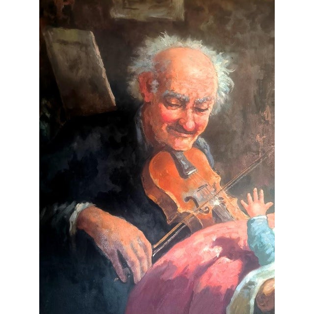 Ceccon, The Violinist, the Granddaughter and the Doll, Oil on Canvas, 1950s, Framed For Sale - Image 4 of 10