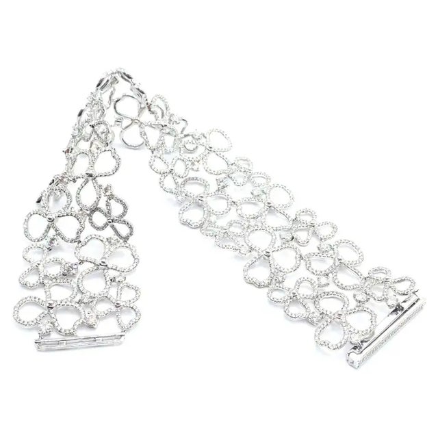 2010s Tiffany & Co. Paper Flowers Platinum Diamond Wide Bracelet For Sale - Image 5 of 10