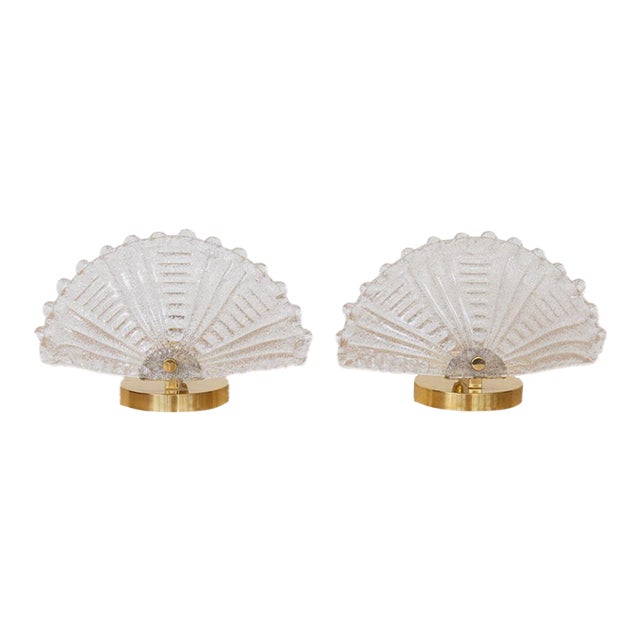 1930s Pair of French Art Deco Glass Demi Lune Table Lamps For Sale
