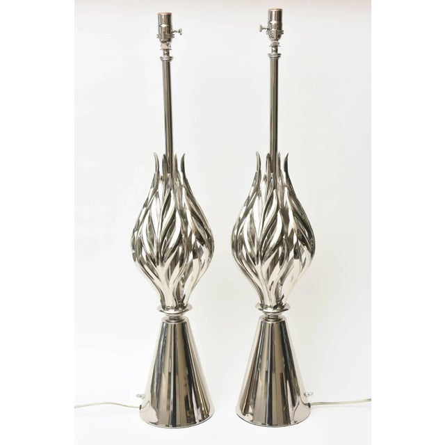 This pair of monumental restored vintage Mid-Century Modern Rembrandt lamps or table lamps have a great vibe of Hollywood...