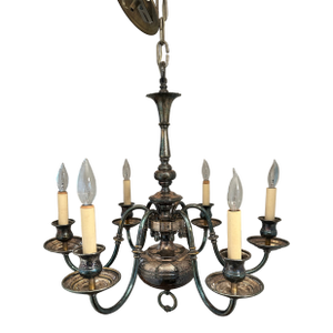 Vintage Six Arm Colonial Silver-Plated Chandelier