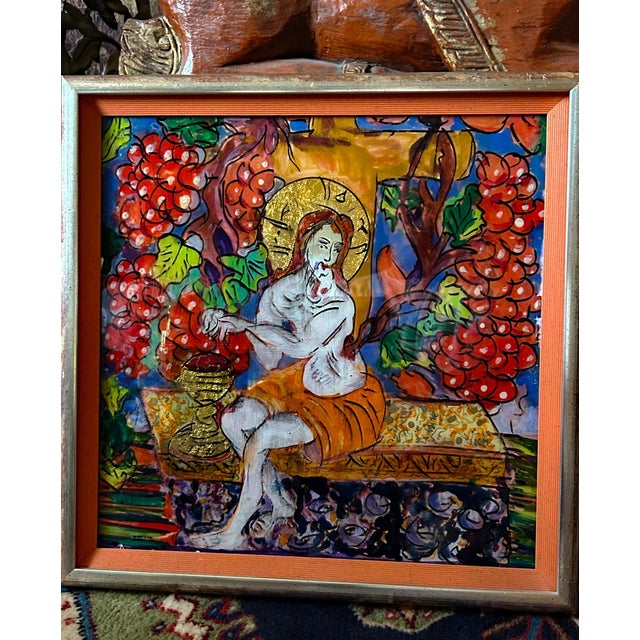 Mid 20th Century Saint Among the Vines – Hand-Painted Reverse Glass Icon With 24 Carat Gold Highlights - Unsigned Unknown Artist For Sale - Image 4 of 8