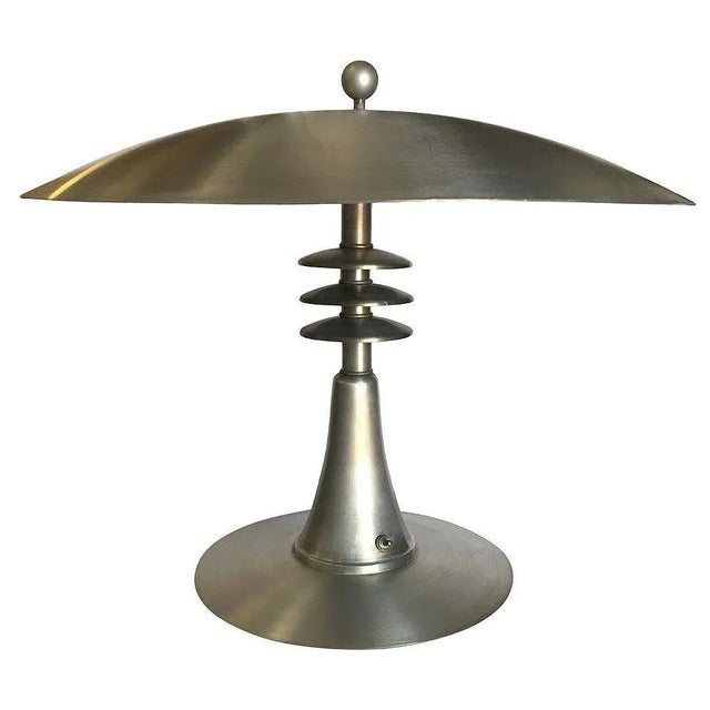 Art Deco Style Machine Age Table Lamp W/ Large 20" Spun Aluminum Shade For Sale - Image 4 of 11
