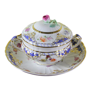 1980’s Vintage/New KPM Collector's Cream Soup Cup, Lid & Saucer