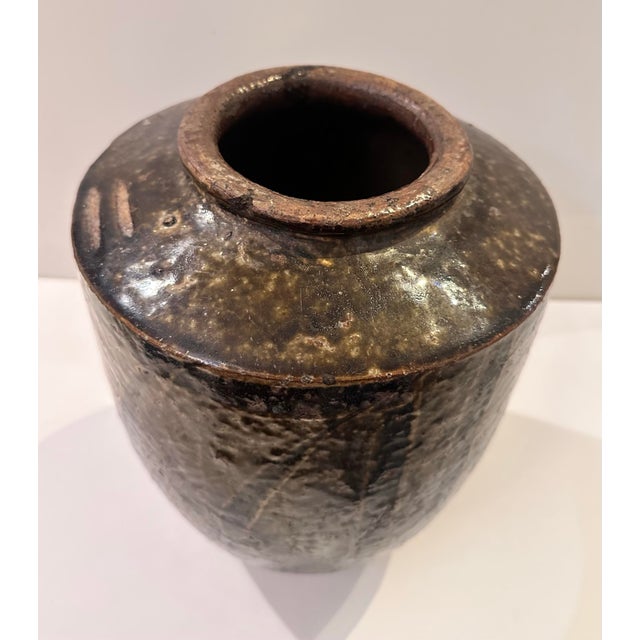 1970s Vintage Studio Pottery Jar With Incised Leaf Motif For Sale - Image 5 of 7