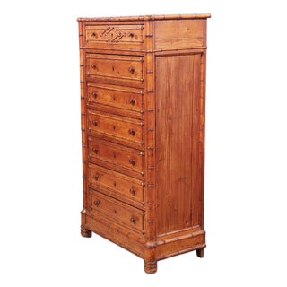 19th Century French Faux Bamboo Semainier Commode–Seven-Drawer Pine Chest For Sale