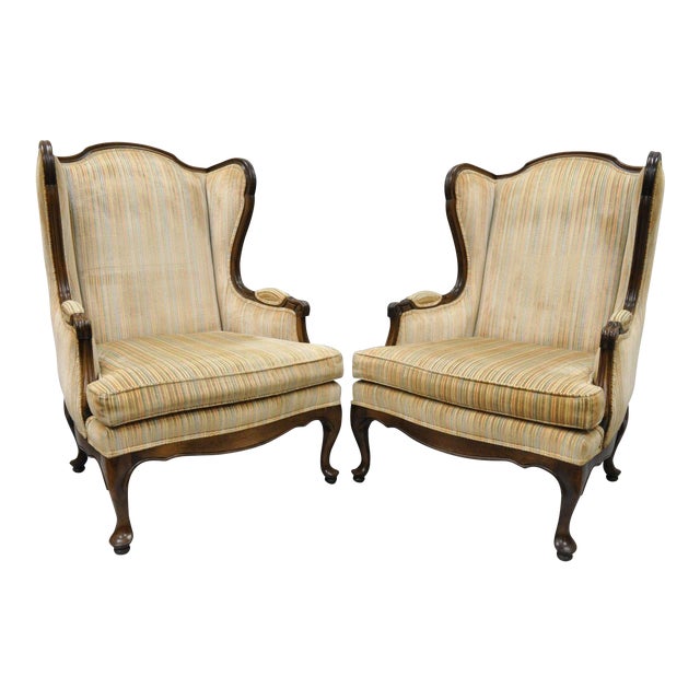 Vintage Ethan Allen Queen Anne Wingback Chairs A Pair Chairish