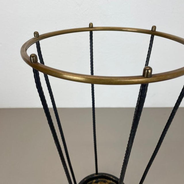 Metal Mid-Century Bauhaus Style Brass and Metal Umbrella Stand, France, 1950s For Sale - Image 7 of 17