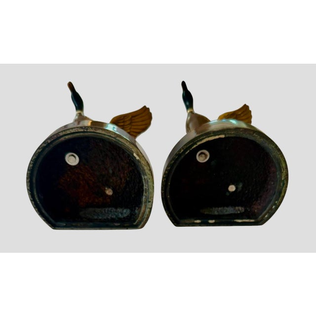 Brass ​Mid 20th Century Solid Brass Mallard Ducks in Flight Bookends Attributed to Pm Craftsman - A Pair For Sale - Image 8 of 12