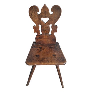 German Peasant Chair with Heart Carving an Initials, 1814 For Sale