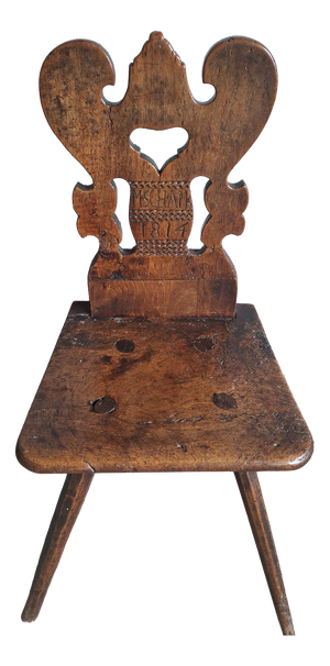 German Peasant Chair with Heart Carving an Initials, 1814