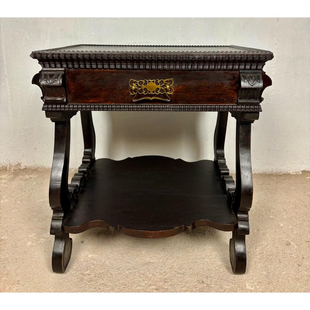 Brown Portuguese Side Table with Drawer and Lower Shelf, 1930s For Sale - Image 8 of 16
