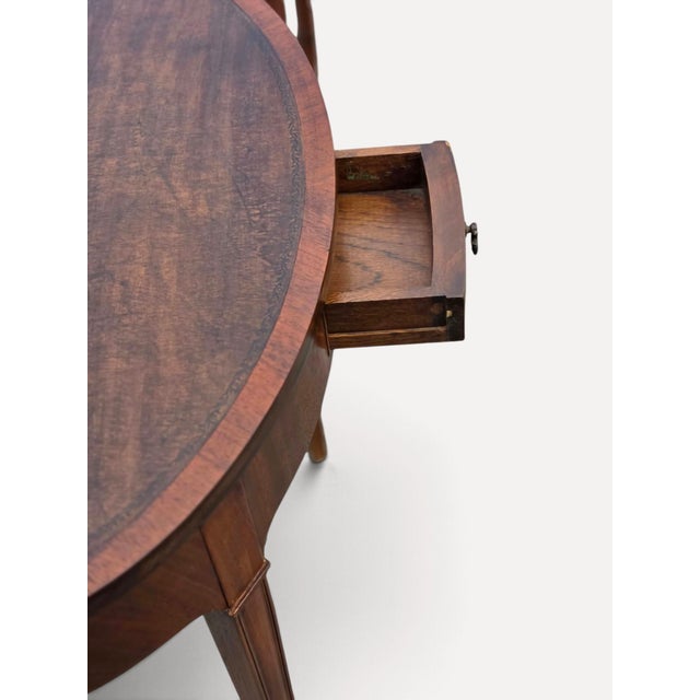 Brown 1920 English Sheraton Mahogany Leather Top Side/Sofa Tables, American Made. For Sale - Image 8 of 16