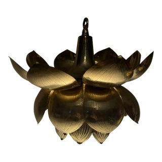 Vintage Plug in Light Chandelier Brass Feldman Lotus Flower Pendant Mid Modern For Sale