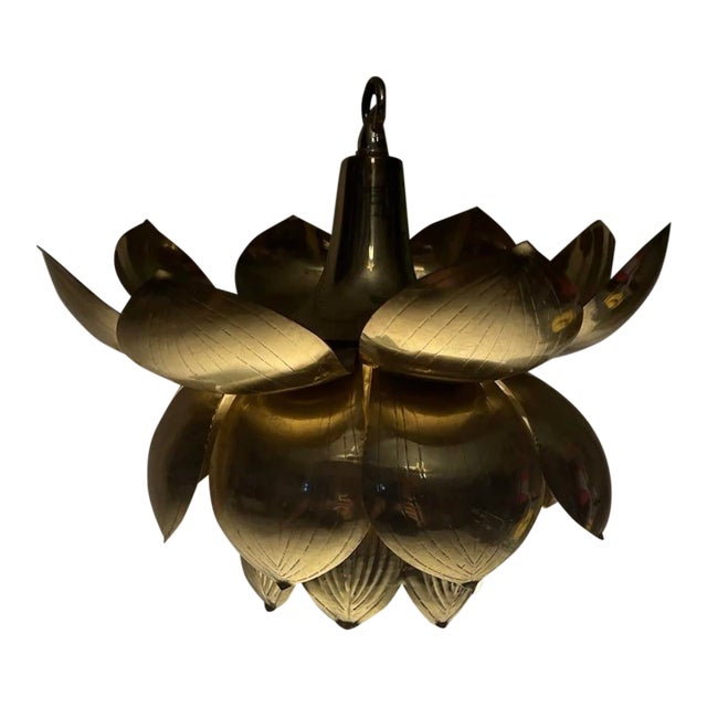 Vintage Plug in Light Chandelier Brass Feldman Lotus Flower Pendant Mid Modern For Sale