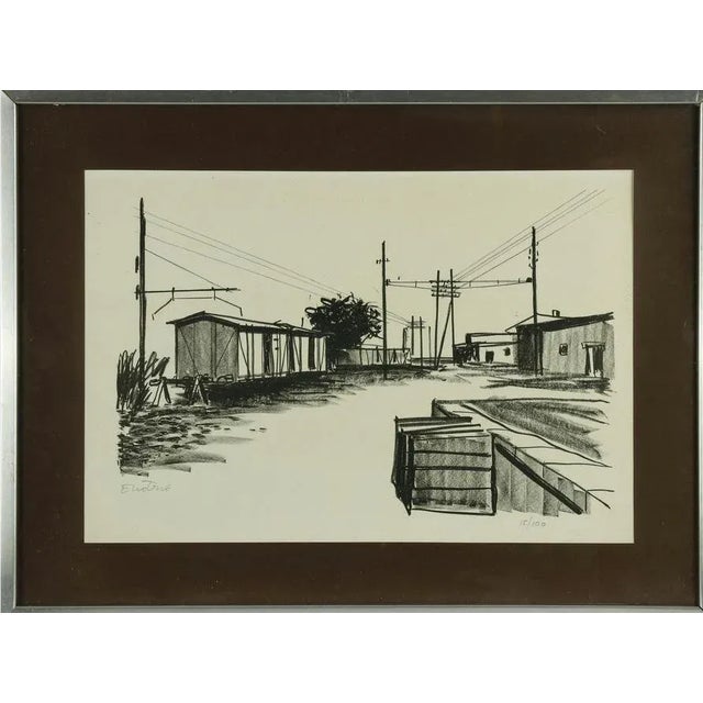 Enotrio Pugliese, Urban Landscape, Lithograph, Mid 20th Century For Sale - Image 4 of 4