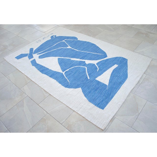 Henri Matisse - Blue Nude 3 - Inspired Silk Hand Woven Flat Weave Area - Wall Rug 4′8″ × 6′10″ For Sale - Image 6 of 16