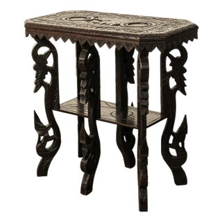 Antique Carved Anglo Indian Teak Wood Elephant Twin Tier Lamp Side Table 1900 For Sale