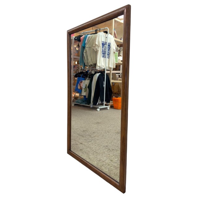1970s Vintage Mid-Century Modern Wood Frame Wall Mirror. For Sale - Image 5 of 8