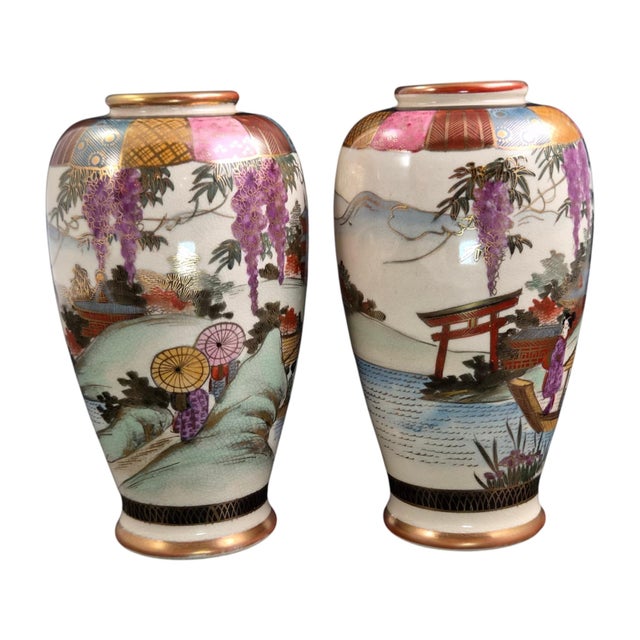 Ceramic Japanese Satsuma Vases, 1910s, Set of 2 For Sale - Image 7 of 16