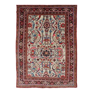 Mid 20th Century Semi Antique Persian Mahal Rug With Medallion Design With Ivory Background For Sale
