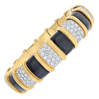 Tiffany & Co.Platinum & 18k Yellow Gold Schlumberger Paillonne Diamond Bangle For Sale