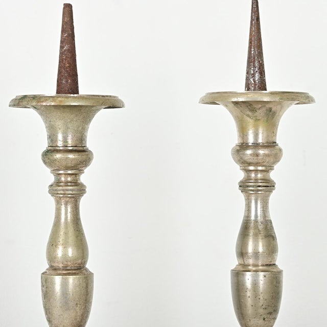 French Pair of 19th Century Pewter Candlesticks For Sale - Image 4 of 10