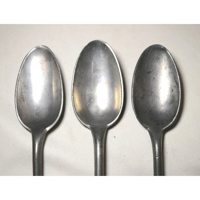 Share Large Rare Set 3 Antique 18th Century Dutch Solid Heavy Cast Pewter Spoon For Sale - Image 10 of 11