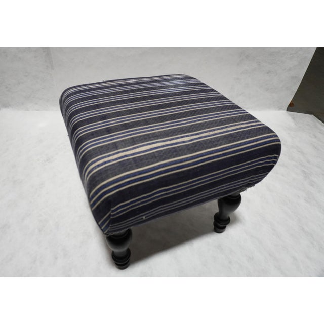 Blue Custom Stripped Brentwood Footstool by Rooms & Gardens For Sale - Image 8 of 12