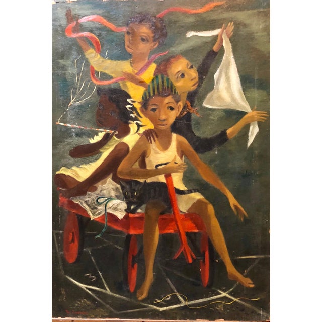 Oil on artist's board, 20th century, signed Paul Zimmerman Reminiscent of the Mid Century Social Realist and WPA works of...