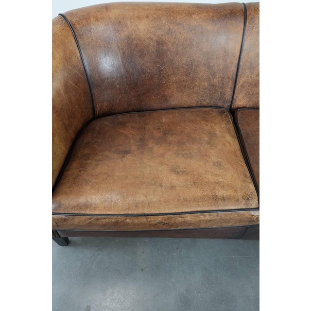 1990s Vintage Sheepskin 2.5 Seater Club Sofa with a Weathered Look For Sale - Image 5 of 16