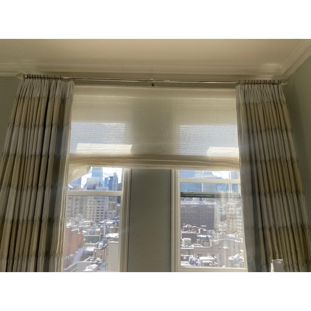 Elegant set of four custom window treatments, each consisting of two floor-length pleated drapery panels and a...