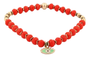 Red Flame & Green Gaze Evil Eye Beaded Anklet