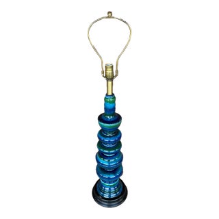 Large Mid Century Modern Blue and Green Ceramic Table Lamp For Sale