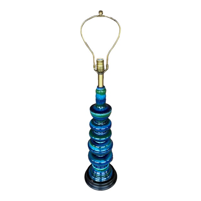 Large Mid Century Modern Blue and Green Ceramic Table Lamp For Sale