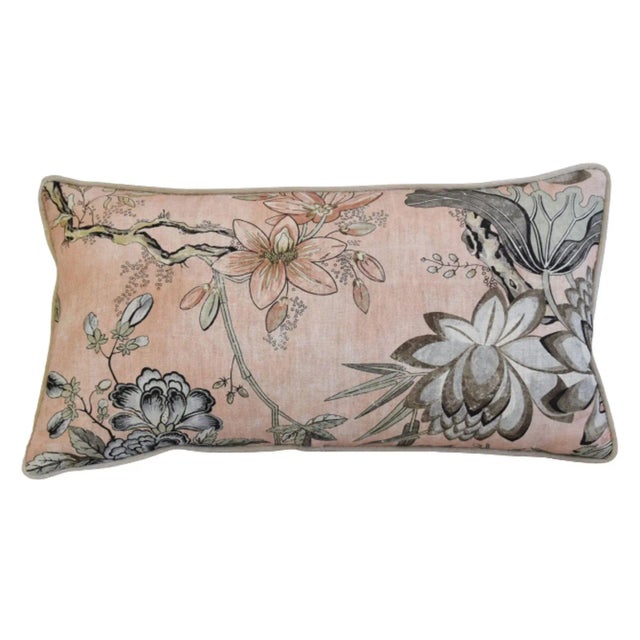 Beautiful custom-tailored pillow in Thibaut Anna French "Villeneuve" linen fabric. Cream cotton-velvet fabric back. Custom...