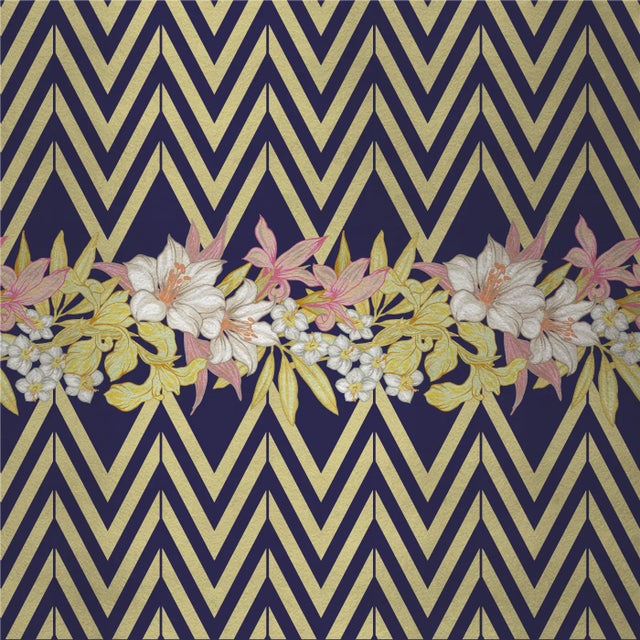 Contemporary Flowers and Chevron Pattern 2 Fabric Wall Covering by Chiara Mennini for Midsummer-Milano For Sale - Image 3 of 3