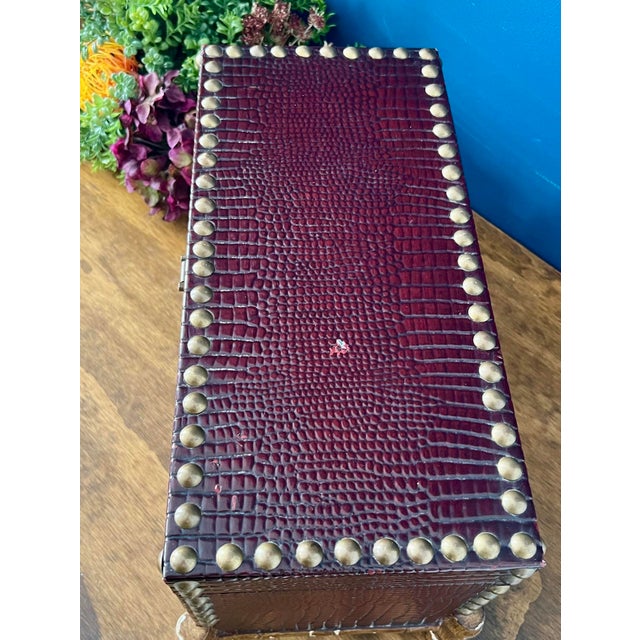 Vintage Faux Crocodile Trunk Box, Brass Studded With Bamboo-Style Feet, 1970s For Sale - Image 16 of 17