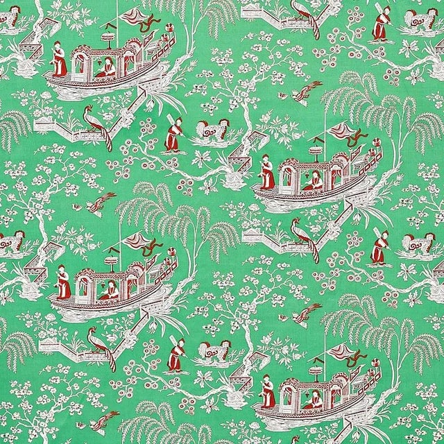 This 18th-century Chinoiserie pattern shares the spirit of a toile, and its modest scale matches its delicate, fanciful...