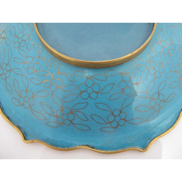 Chinese Cloisonne Flower Basket Design Decorative Plate Custom Wood Stand For Sale - Image 10 of 10