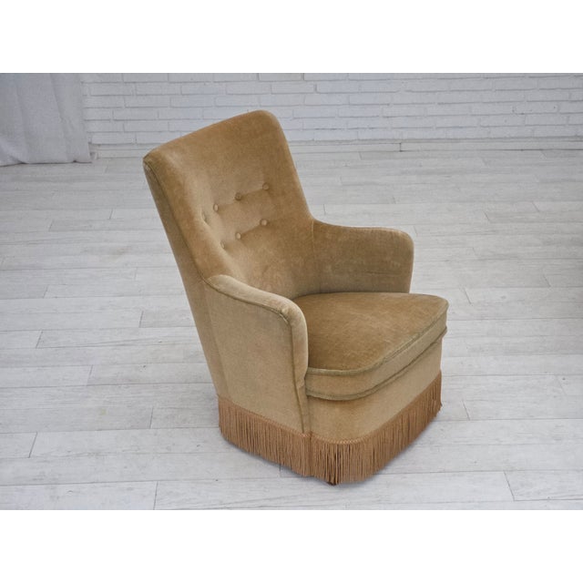 Mid-Century Modern Danish Armchair in Light Green Furniture Velour, 1970s For Sale - Image 3 of 17