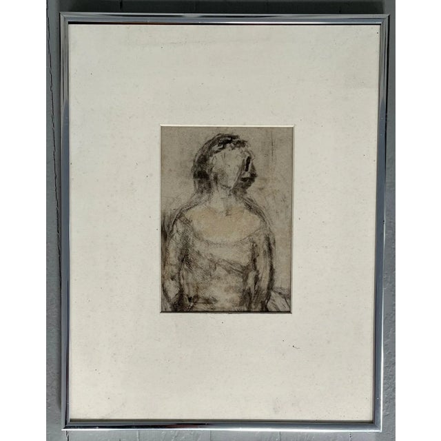 Mid-Century Modern Mid-Century Modern Charcoal Drawing Portrait of a Woman For Sale - Image 3 of 8