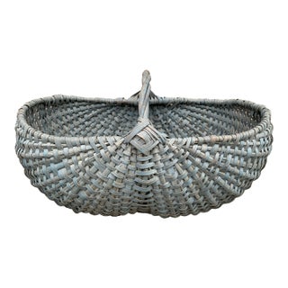 Early 20th Century American Splint Oak Pale Blue Gathering Basket For Sale