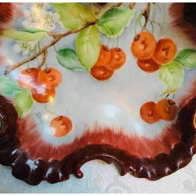 1920s 1920s Beautiful Signed Antique Hand Painted Cherries Cabinet Bowl For Sale - Image 5 of 6