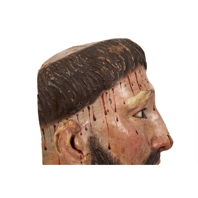 Spanish Polychromed Carved Head of Christ as Ecce Homo, Early 18th Century For Sale - Image 11 of 18