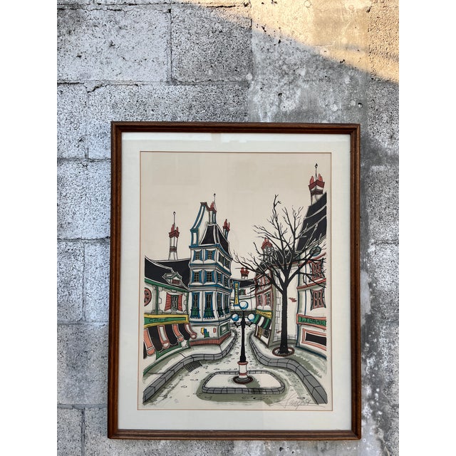 "City Street" Lithography, Framed, Pencil Signed by the Artist. Circa 1970s For Sale - Image 4 of 18